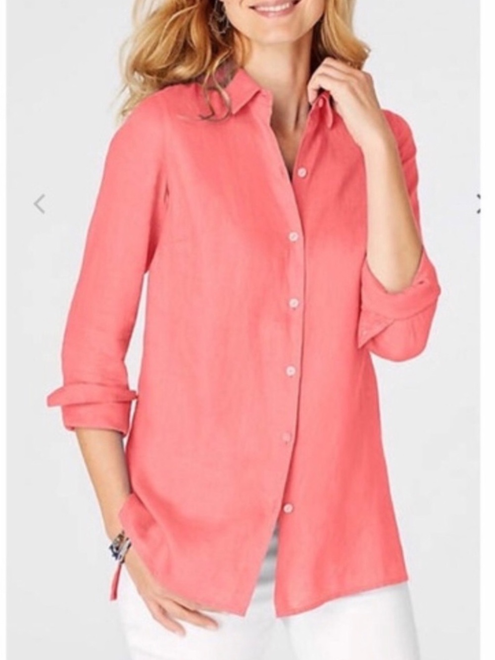 J Jill Love Linen Button Up Essential Shirt Blouse Top Long Sleeve Size Large